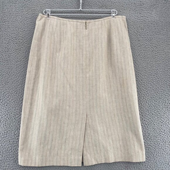 Jones Wear Skirt Womens 12 Ivory Pinstripe Linen Blend Straight Below Knee Work - Picture 11 of 11